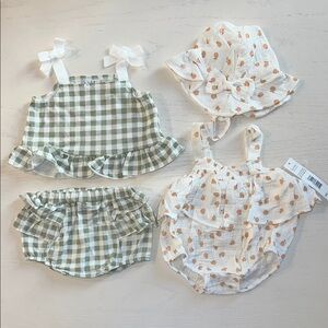 Nicole Miller 4 Piece Set Gingham Peaches Bubble Romper Hat 12 18 24 months